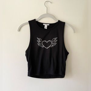 Full Tilt • black rhinestone heart flame tank